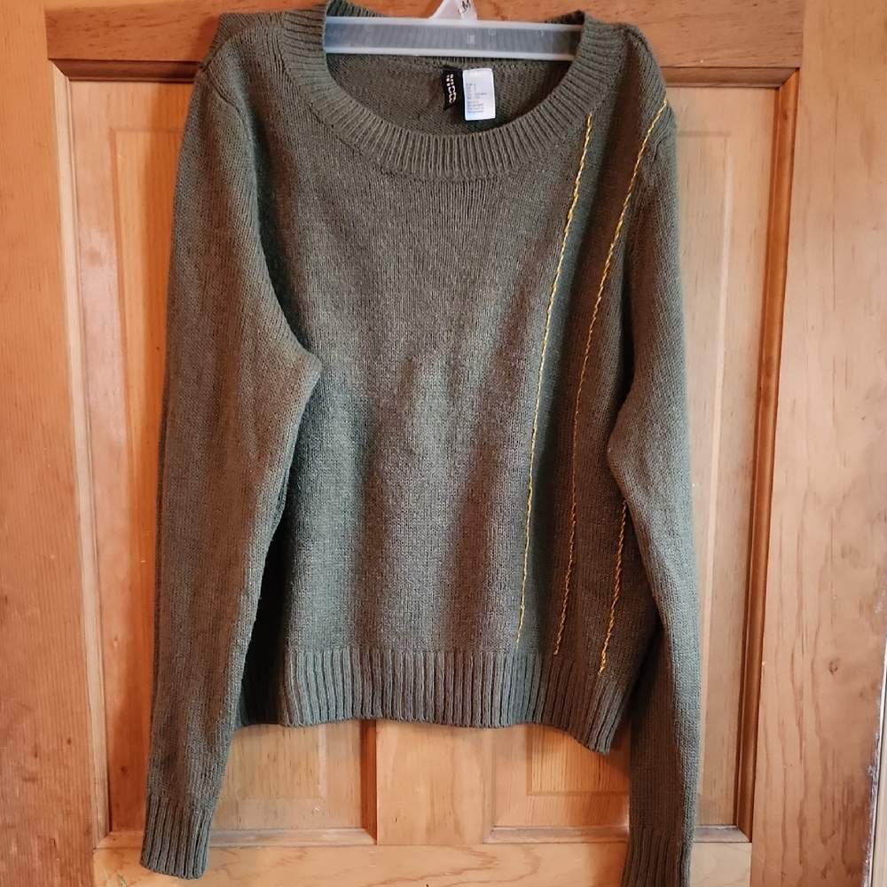 Olive Green Sweater with Yellow Accents